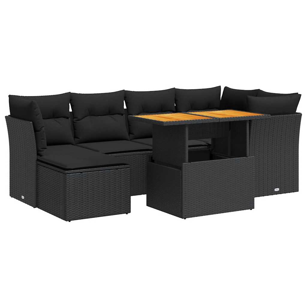 7-dijelni set vrtnih sofa od poliratana s jastucima crni