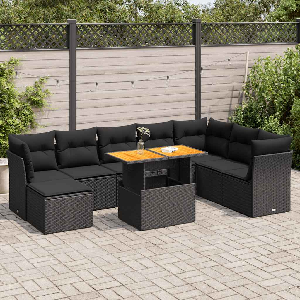 9-dijelni set vrtnih sofa s jastucima crni od poliratana