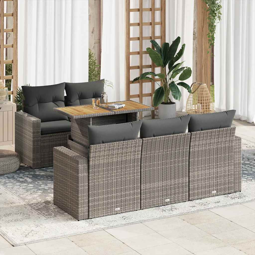 6-dijelni set vrtnih sofa od poliratana s jastucima sivi