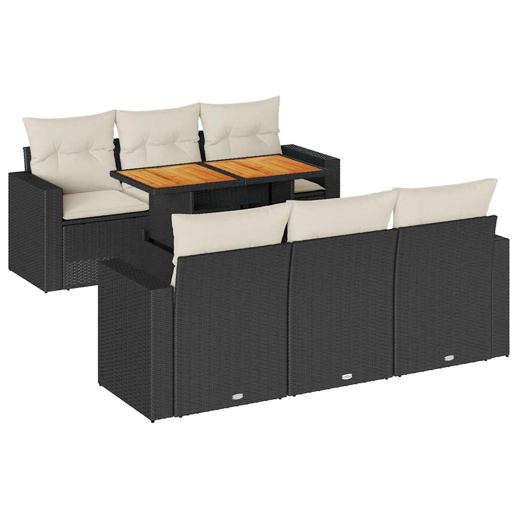 7-dijelni set vrtnih sofa od poliratana s jastucima crni