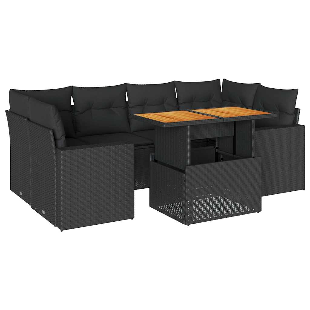 7-dijelni set vrtnih sofa od poliratana s jastucima crni