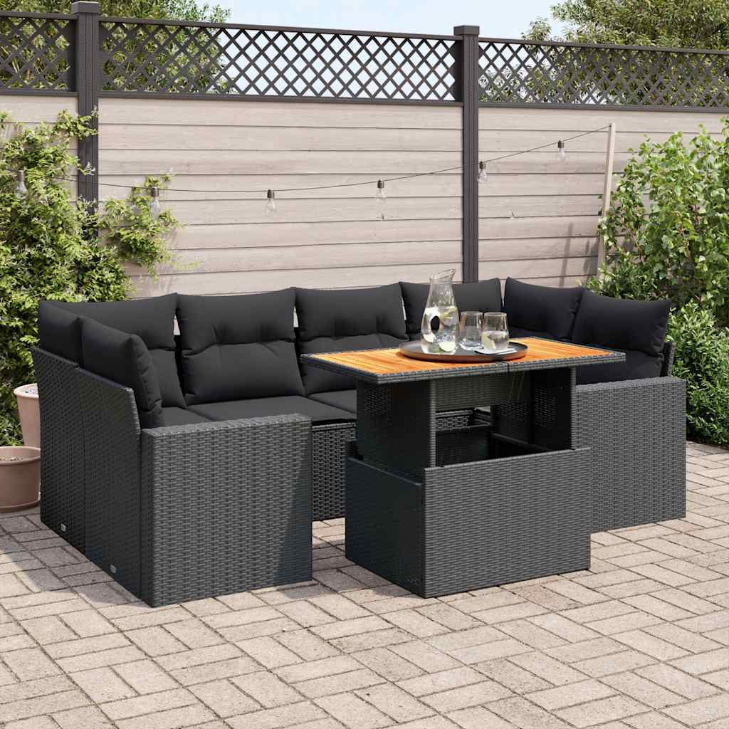 7-dijelni set vrtnih sofa od poliratana s jastucima crni