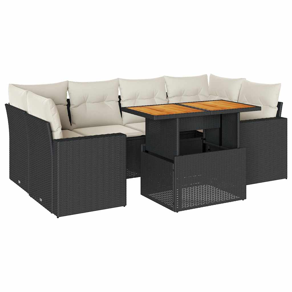 7-dijelni set vrtnih sofa od poliratana s jastucima crni