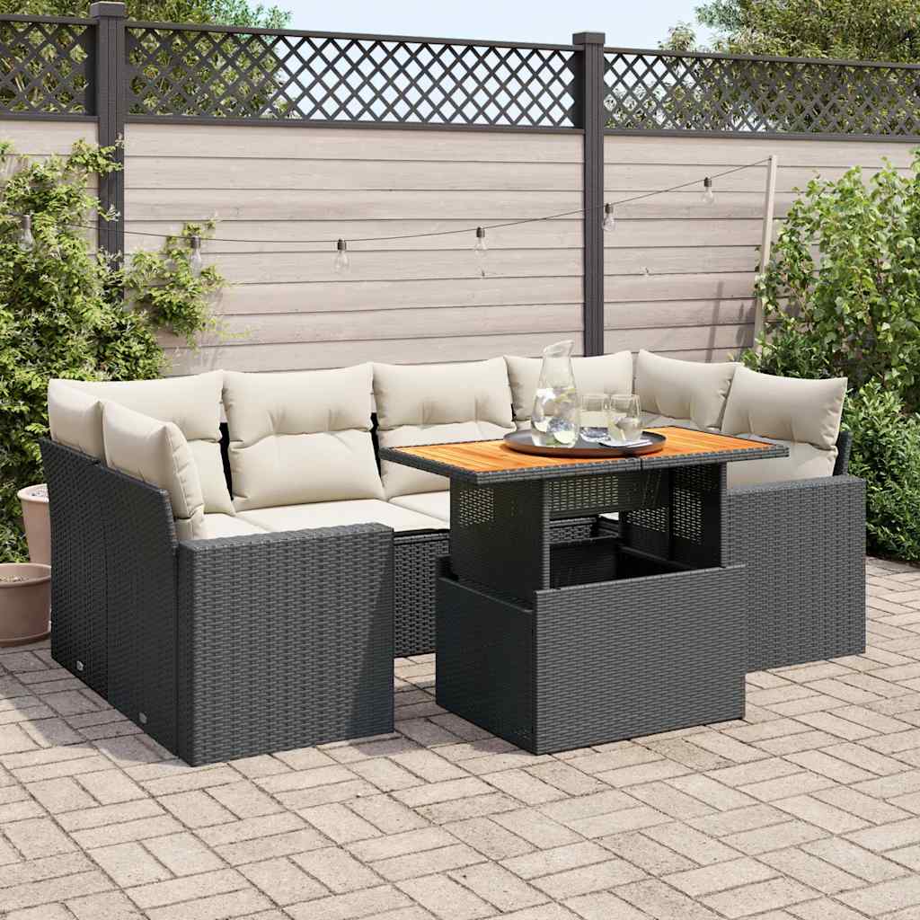 7-dijelni set vrtnih sofa od poliratana s jastucima crni