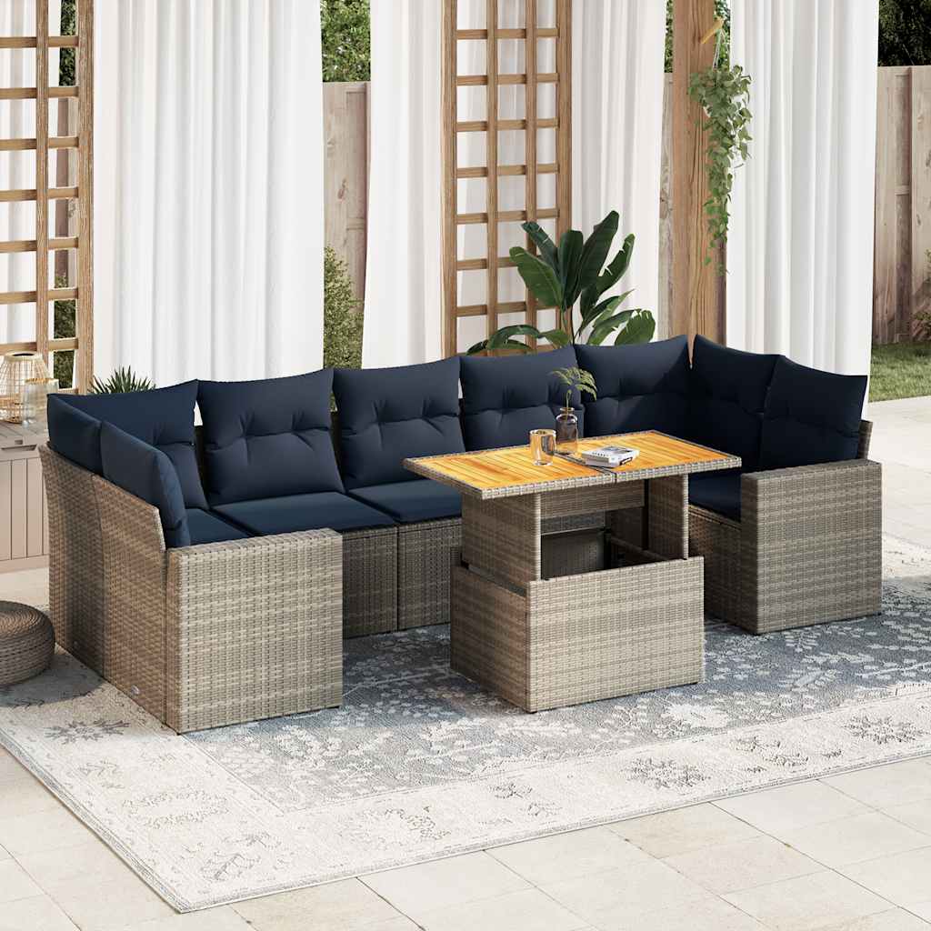 8-dijelni set vrtnih sofa od poliratana s jastucima sivi