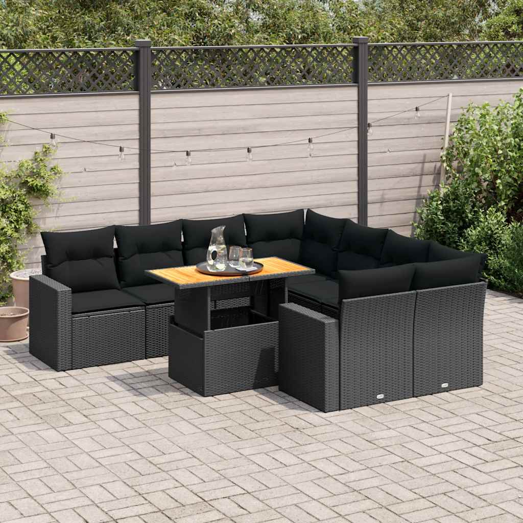 9-dijelni set vrtnih sofa s jastucima crni od poliratana