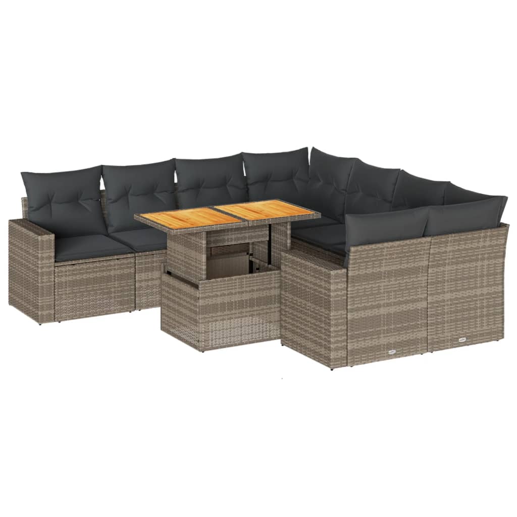 9-dijelni set vrtnih sofa od poliratana s jastucima sivi
