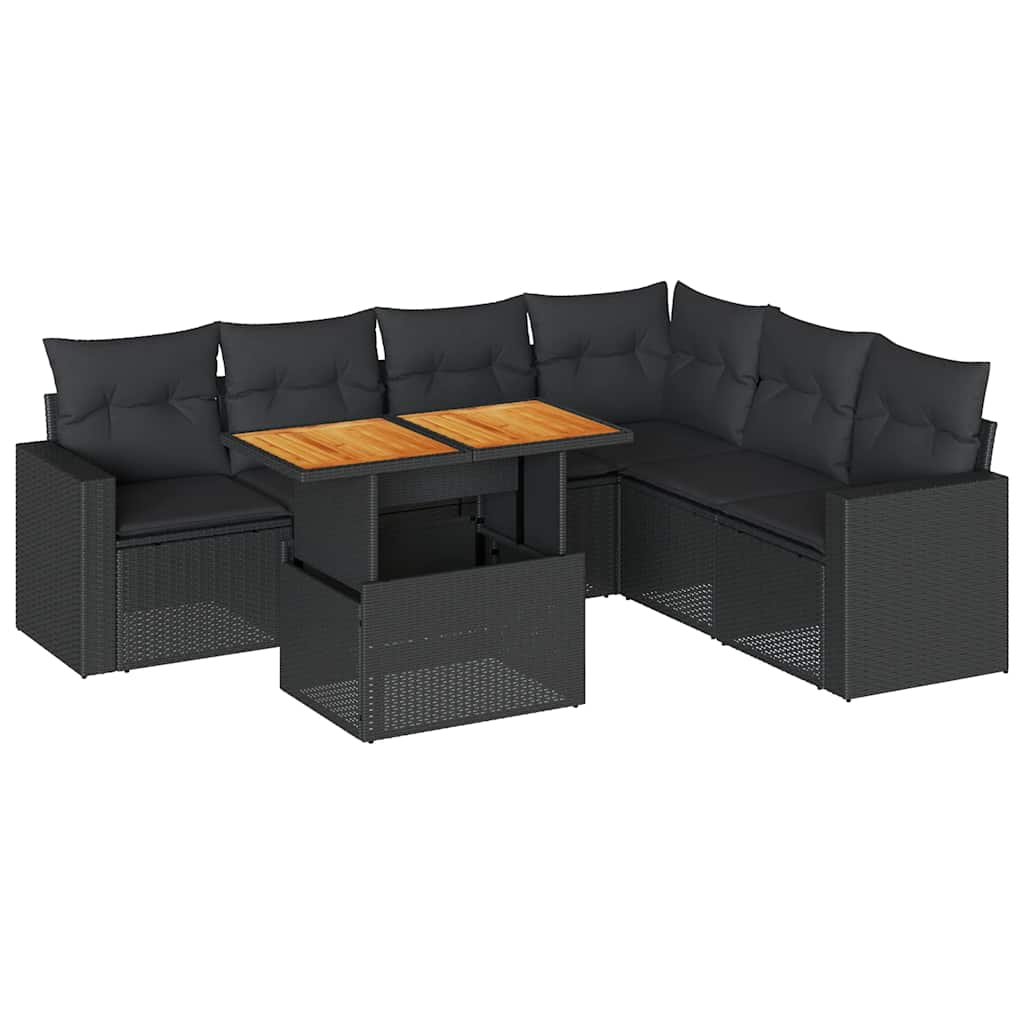 7-dijelni set vrtnih sofa od poliratana s jastucima crni