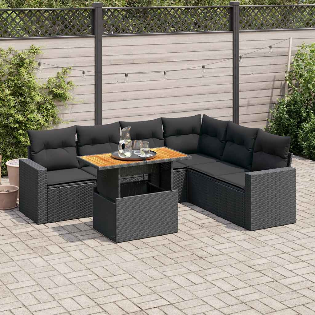 7-dijelni set vrtnih sofa od poliratana s jastucima crni