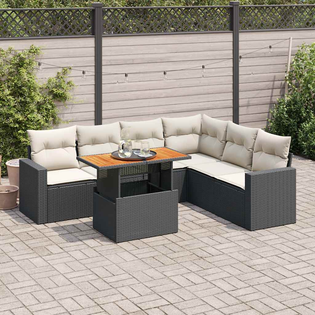 7-dijelni set vrtnih sofa od poliratana s jastucima crni