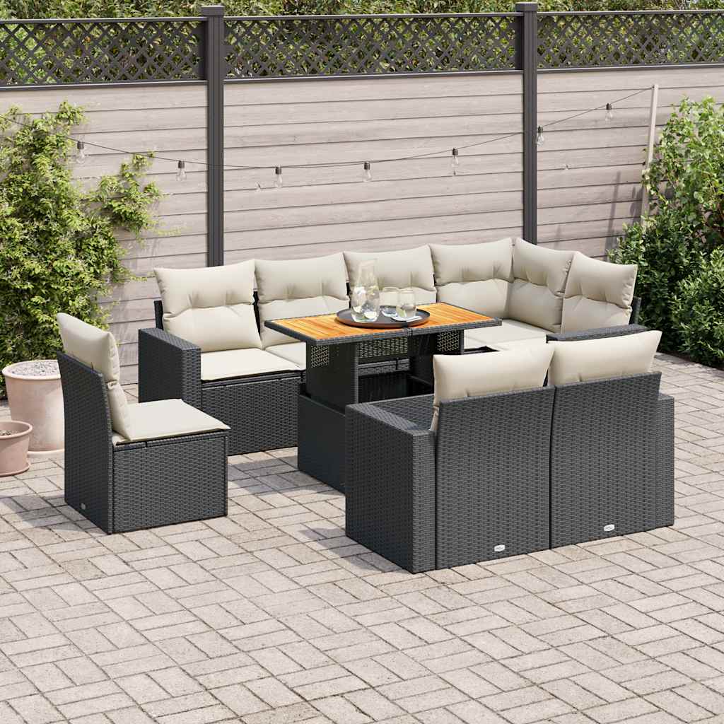 9-dijelni set vrtnih sofa s jastucima crni od poliratana