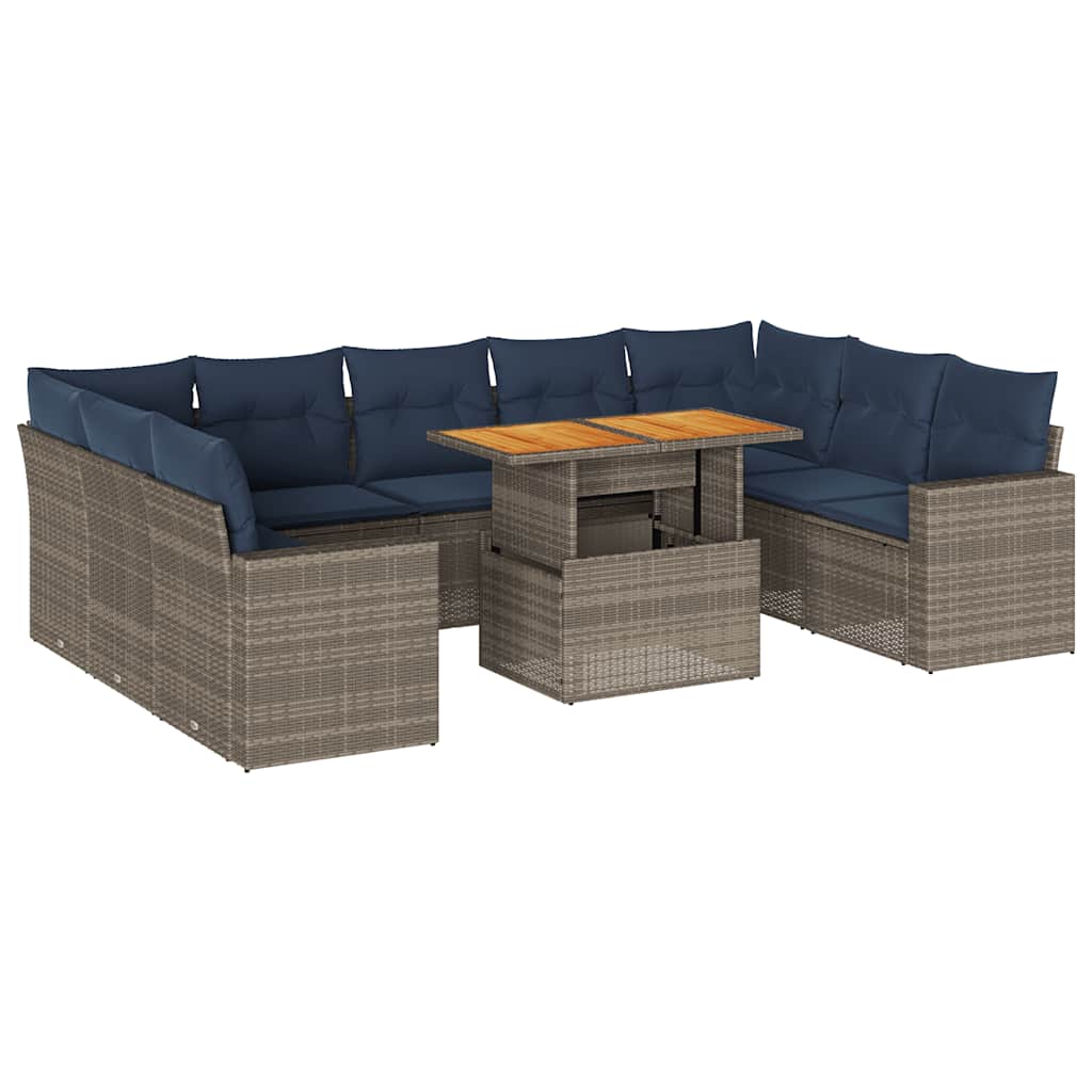 10-dijelni set vrtnih sofa od poliratana s jastucima sivi