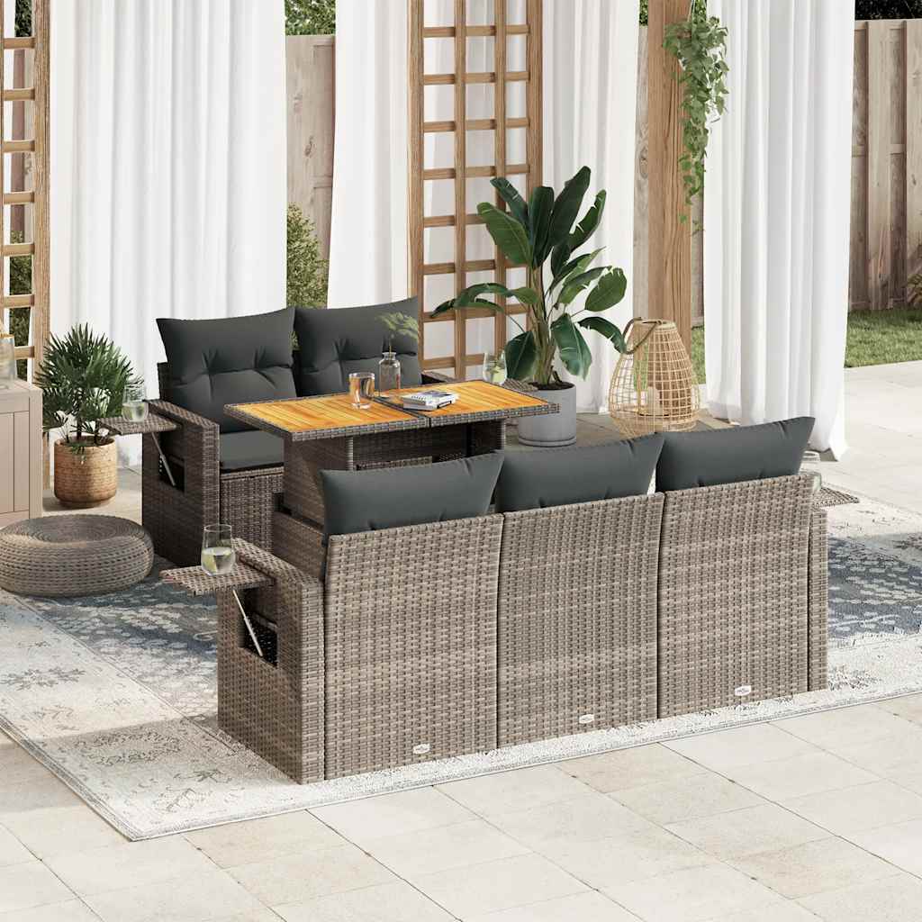 6-dijelni set vrtnih sofa od poliratana s jastucima sivi