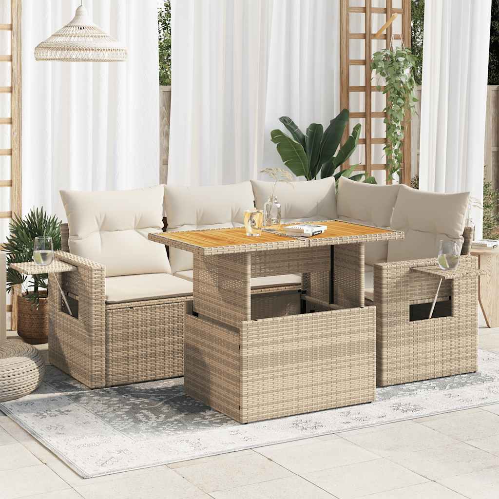 5-dijelni vrtni set sofa s jastucima bež od poliratana