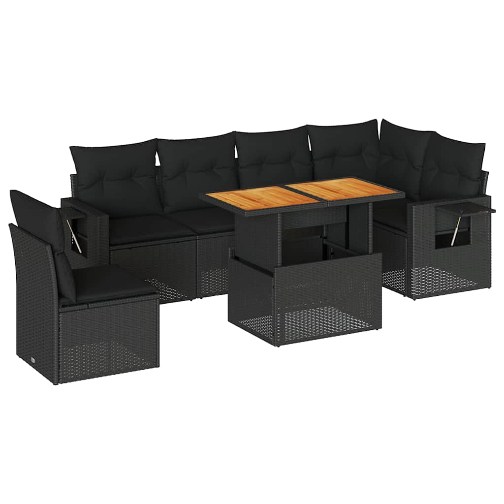 7-dijelni set vrtnih sofa od poliratana s jastucima crni