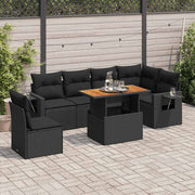 7-dijelni set vrtnih sofa od poliratana s jastucima crni