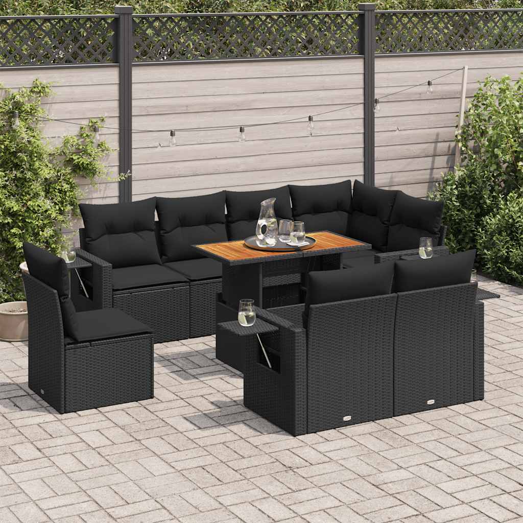 9-dijelni set vrtnih sofa s jastucima crni od poliratana