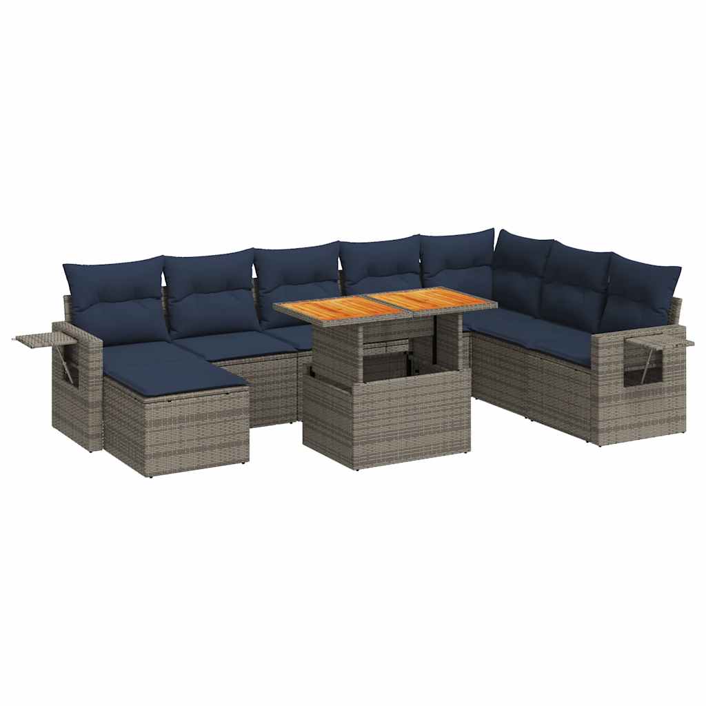 9-dijelni set vrtnih sofa od poliratana s jastucima sivi