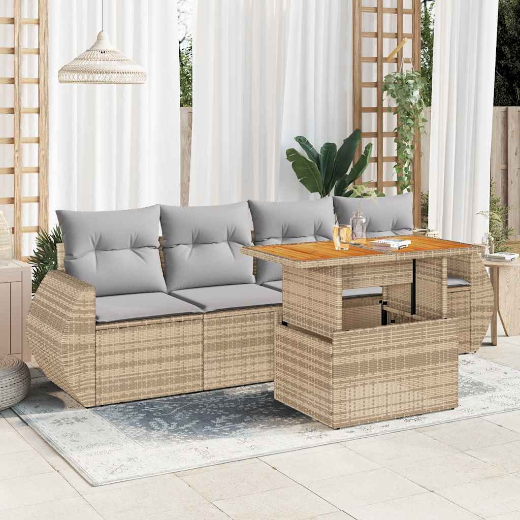 5-dijelni vrtni set sofa s jastucima bež od poliratana