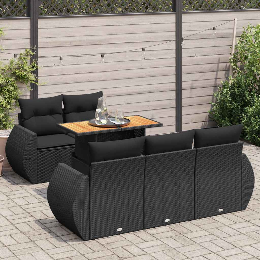6-dijelni set vrtnih sofa s jastucima crni od poliratana