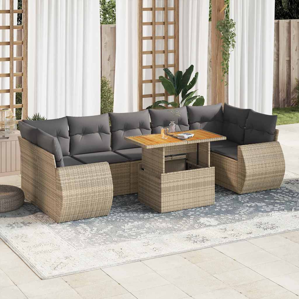 8-dijelni set vrtnih sofa od poliratana s jastucima bež
