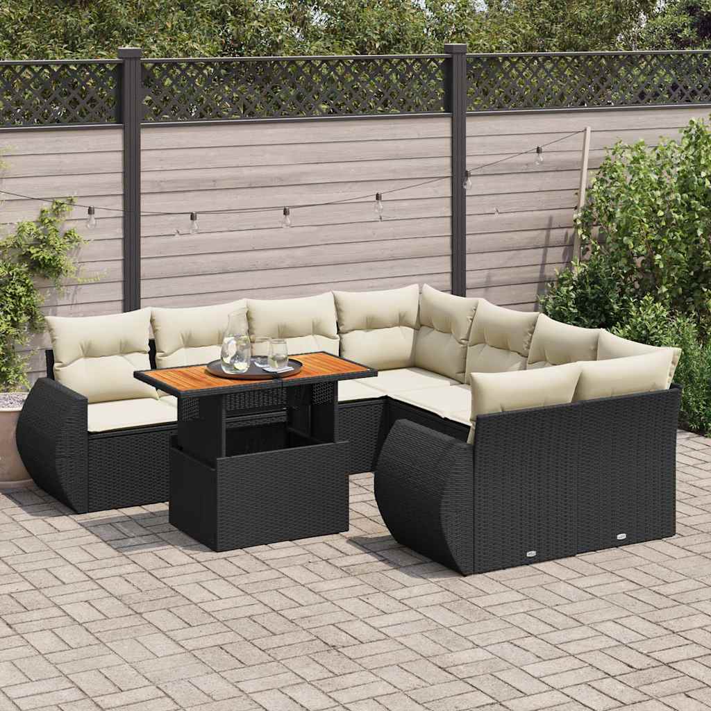 9-dijelni set vrtnih sofa s jastucima crni od poliratana