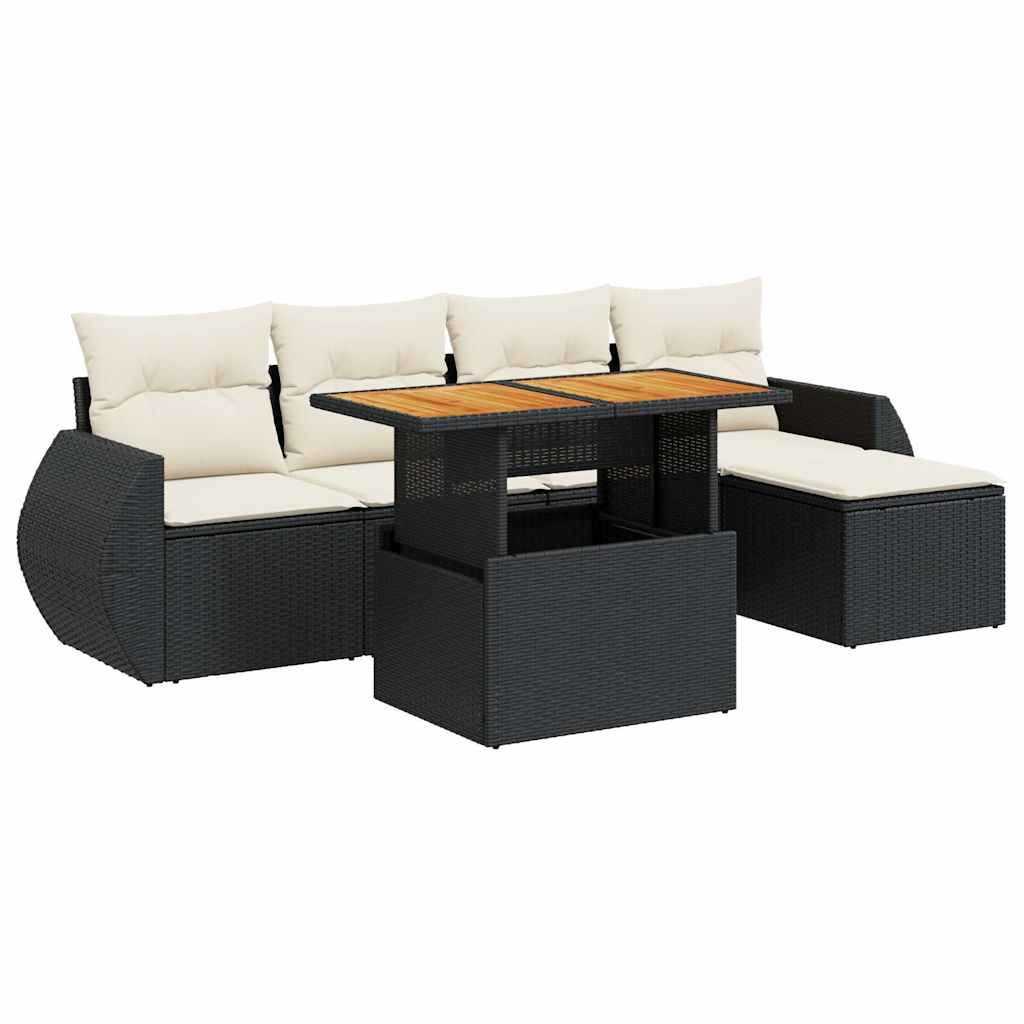 6-dijelni set vrtnih sofa s jastucima crni od poliratana