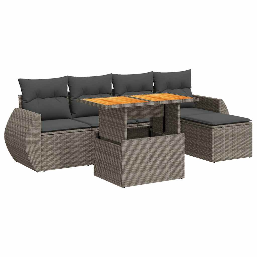 6-dijelni set vrtnih sofa od poliratana s jastucima sivi
