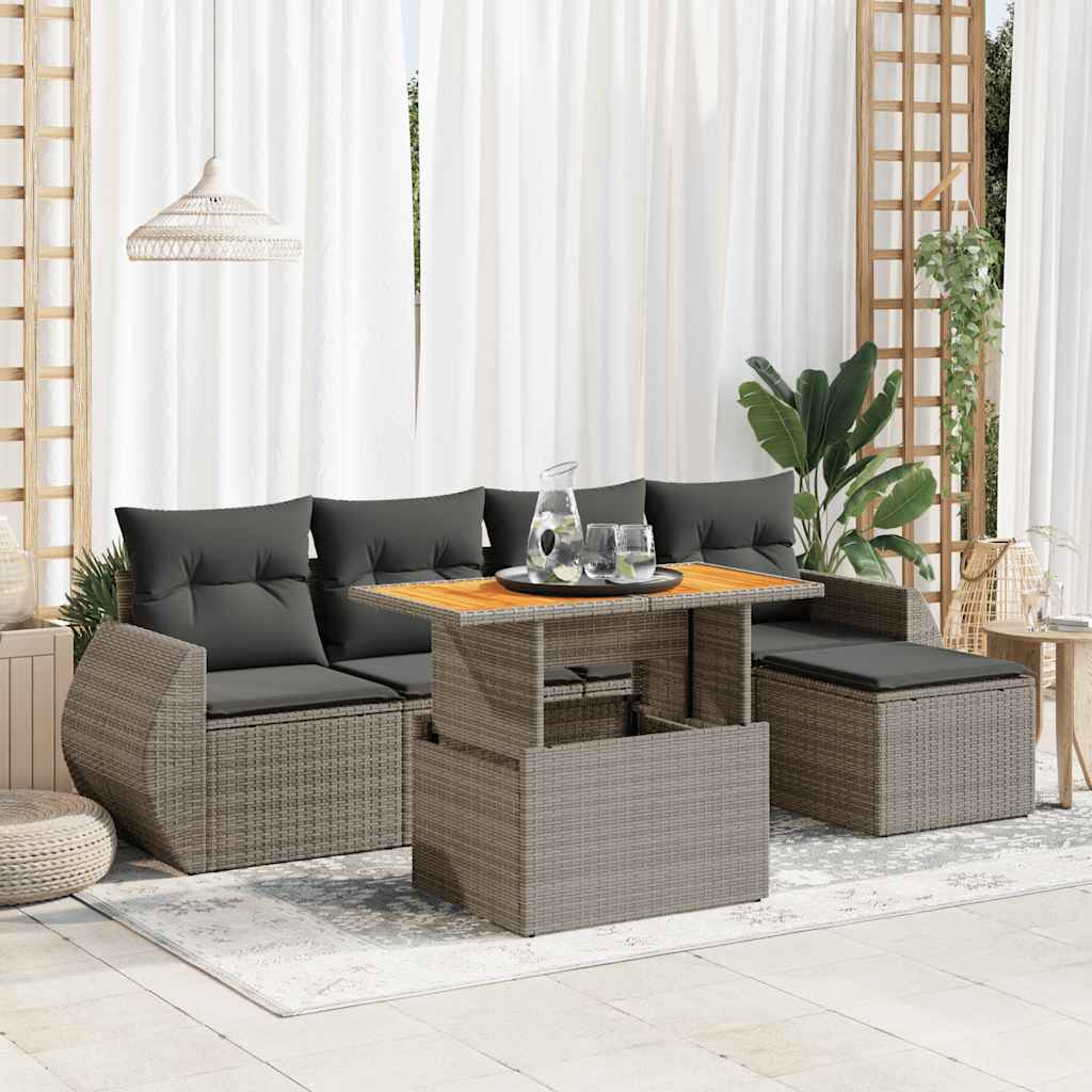 6-dijelni set vrtnih sofa od poliratana s jastucima sivi