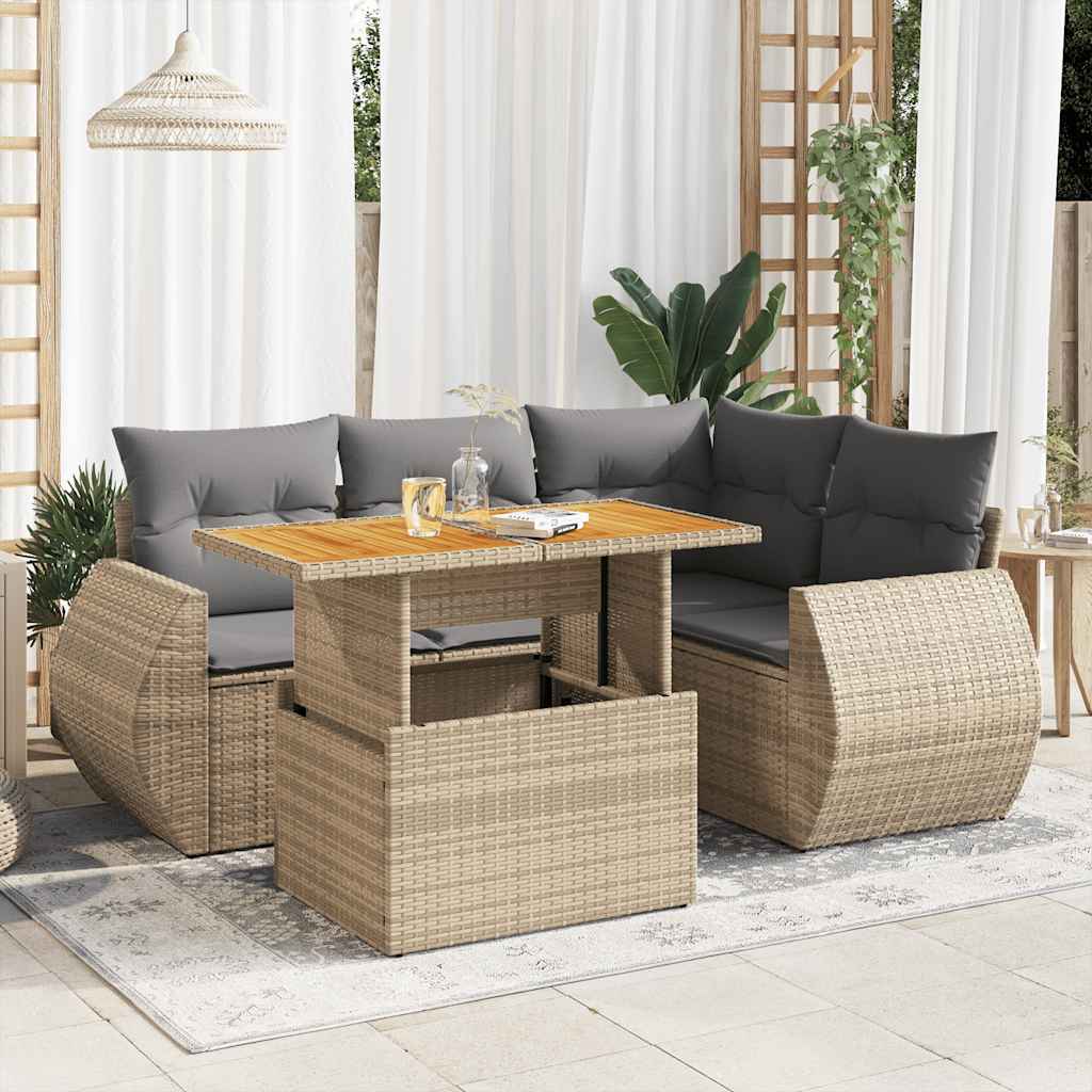 5-dijelni vrtni set sofa s jastucima bež od poliratana