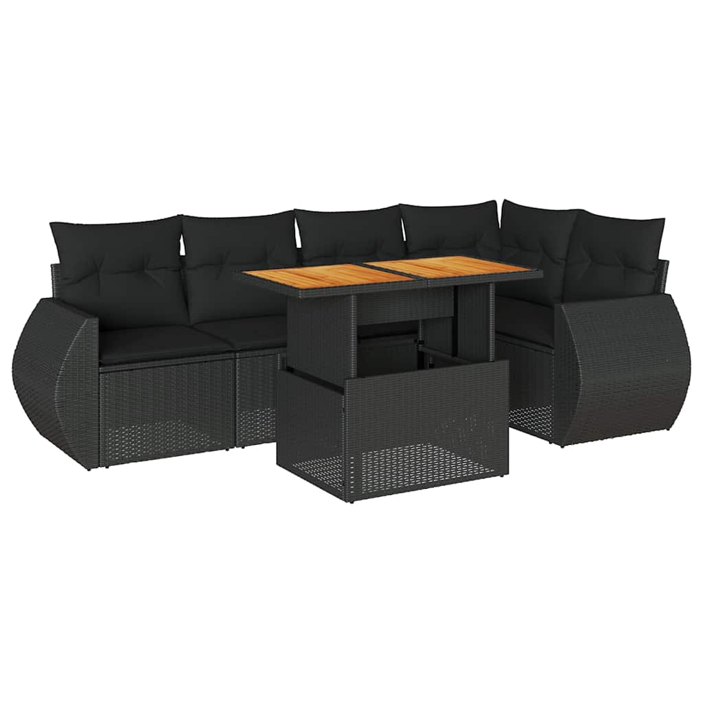 6-dijelni set vrtnih sofa s jastucima crni od poliratana