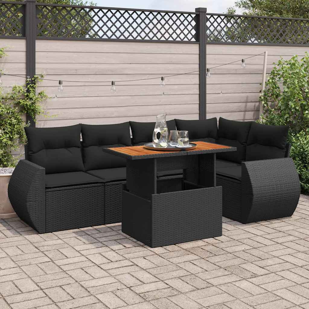6-dijelni set vrtnih sofa s jastucima crni od poliratana