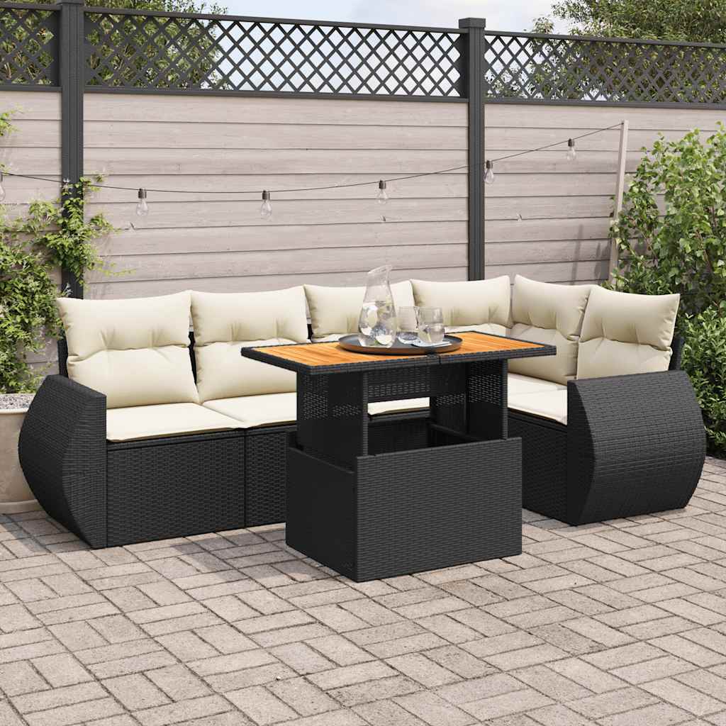 6-dijelni set vrtnih sofa s jastucima crni od poliratana