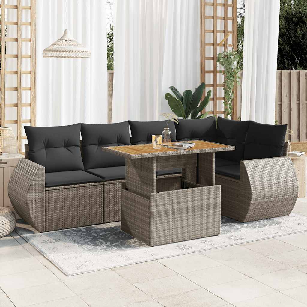 6-dijelni set vrtnih sofa od poliratana s jastucima sivi