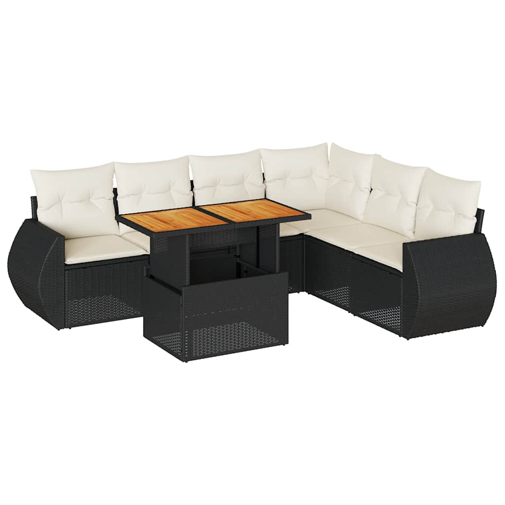 7-dijelni set vrtnih sofa od poliratana s jastucima crni