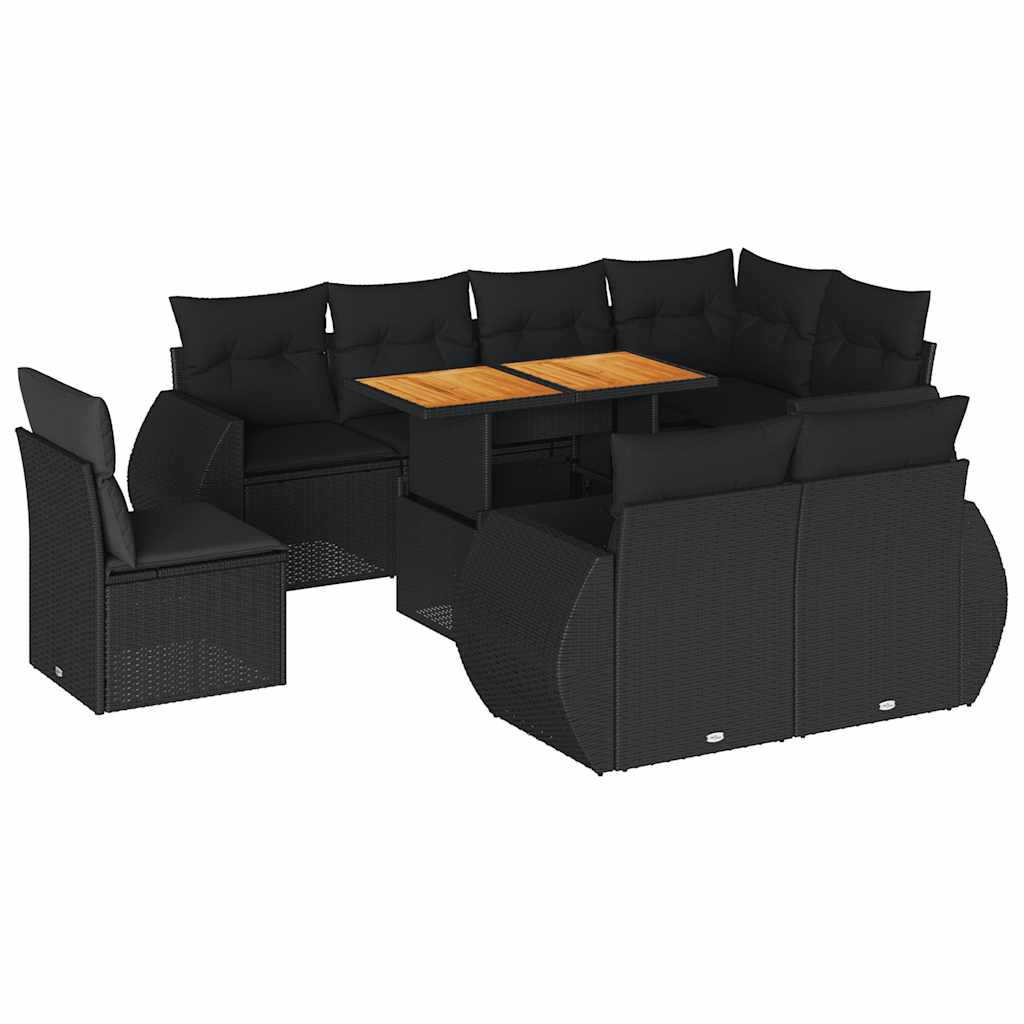 9-dijelni set vrtnih sofa s jastucima crni od poliratana