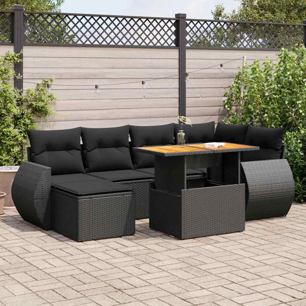 7-dijelni set vrtnih sofa od poliratana s jastucima crni