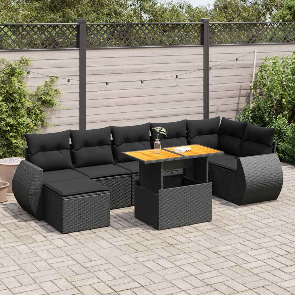 8-dijelni set vrtnih sofa od poliratana s jastucima crni