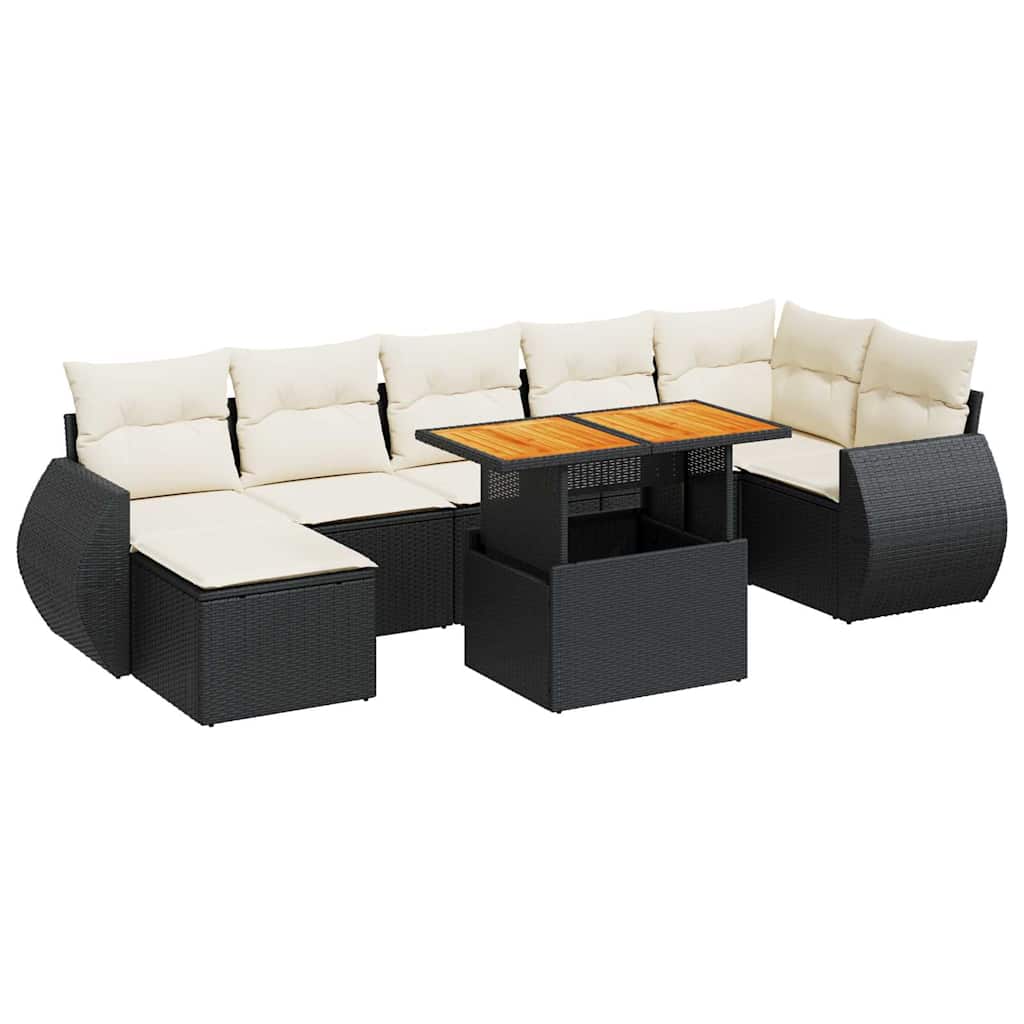 8-dijelni set vrtnih sofa od poliratana s jastucima crni