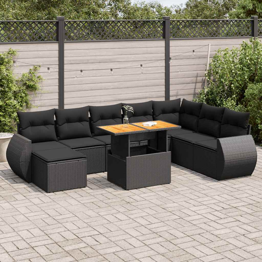 9-dijelni set vrtnih sofa s jastucima crni od poliratana