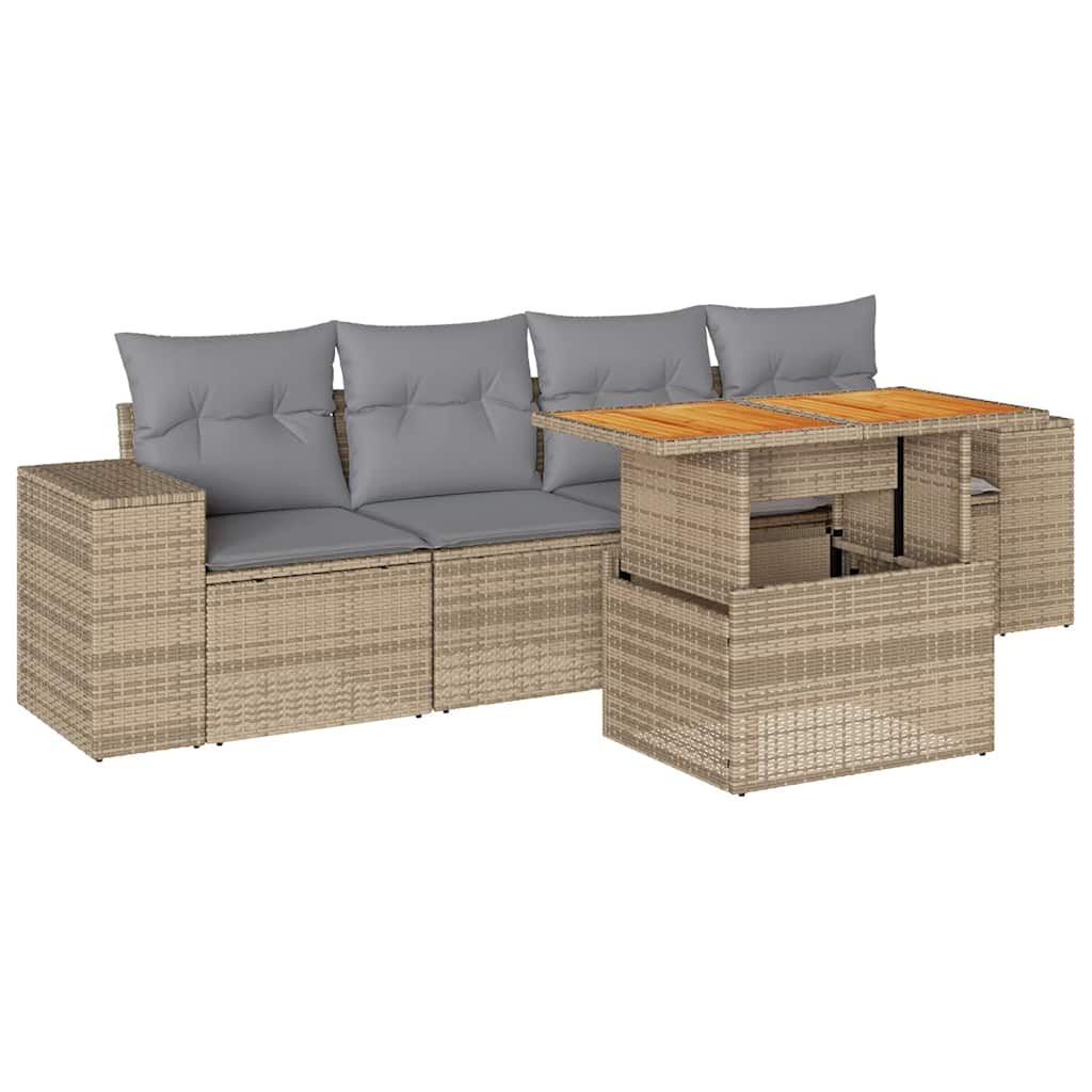 5-dijelni vrtni set sofa s jastucima bež od poliratana