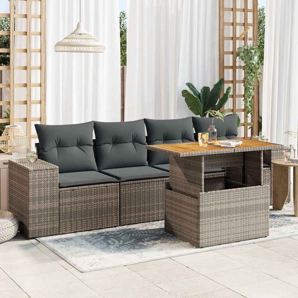 5-dijelna vrtna garnitura od poliratana s jastucima siva
