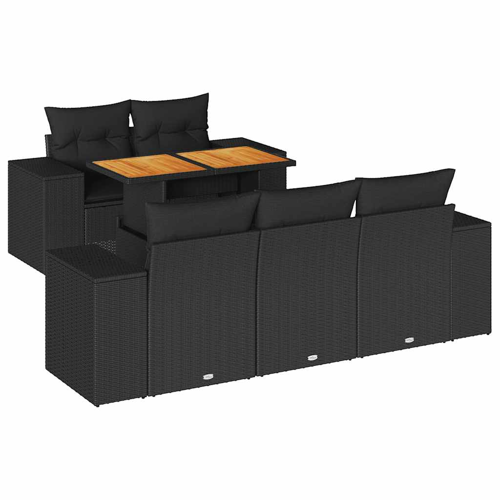 6-dijelni set vrtnih sofa s jastucima crni od poliratana