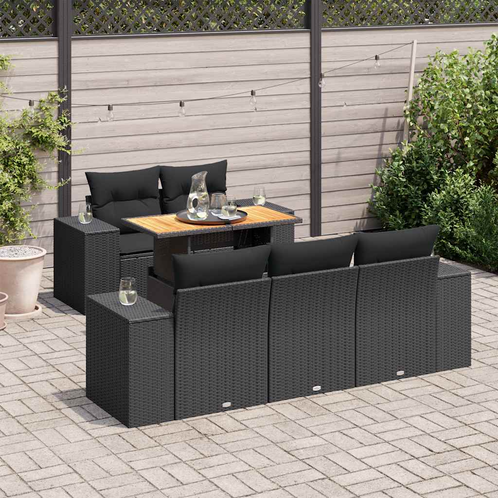 6-dijelni set vrtnih sofa s jastucima crni od poliratana