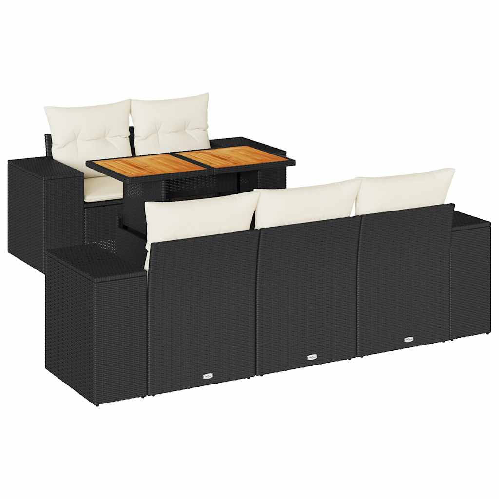 6-dijelni set vrtnih sofa s jastucima crni od poliratana