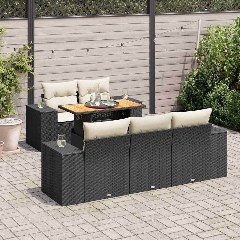 6-dijelni set vrtnih sofa s jastucima crni od poliratana