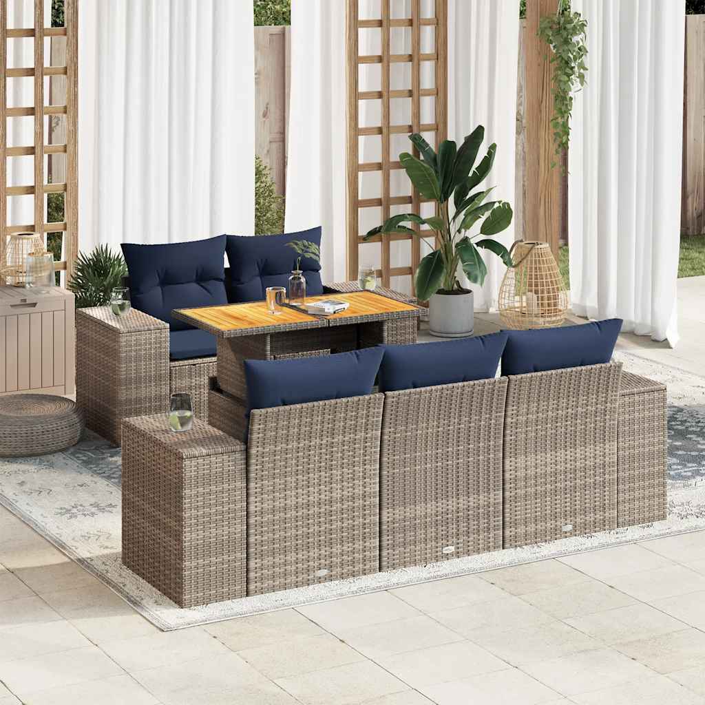 6-dijelni set vrtnih sofa od poliratana s jastucima sivi