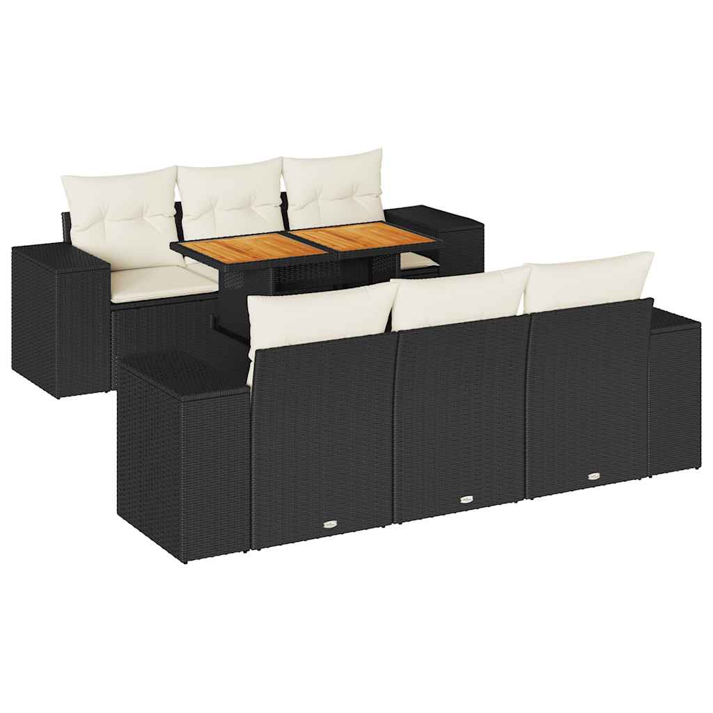 7-dijelni set vrtnih sofa od poliratana s jastucima crni