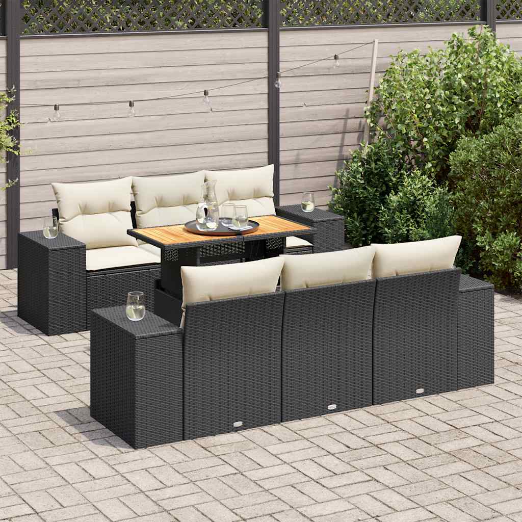 7-dijelni set vrtnih sofa od poliratana s jastucima crni