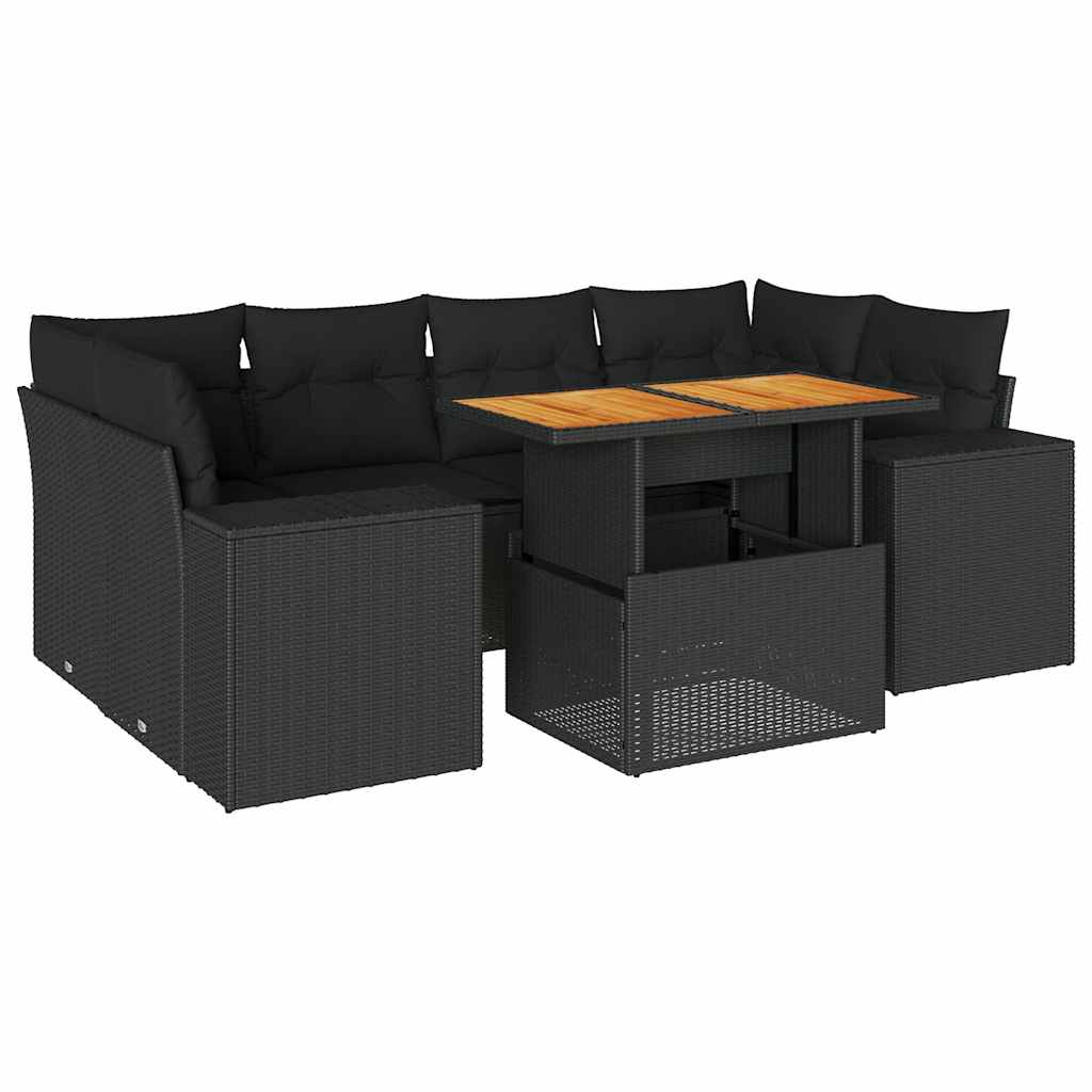 7-dijelni set vrtnih sofa od poliratana s jastucima crni